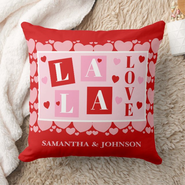 La La Love Valentine’s Day Personalized Throw Pillow (Blanket)