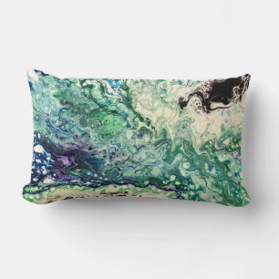 La Laguna painting blue teal white black  Lumbar Pillow