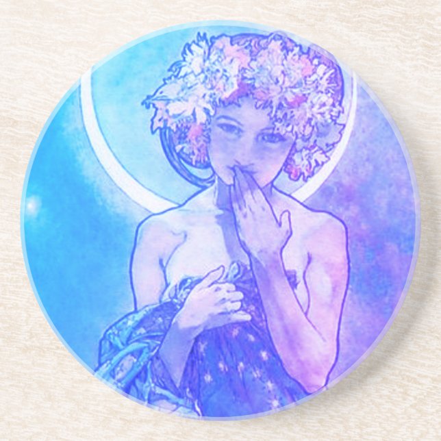 "La Lune" de Mucha, Dessous de verre de grès viole (Devant)