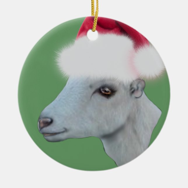 La Mancha Chèvre Santa Hat Ornement de Noël (Devant)