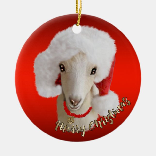 La Mancha Chèvre Santa Hat Ornement de Noël (Devant)