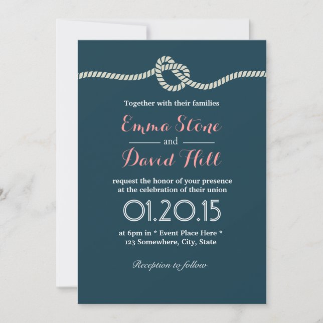 La Marine Bleue noue mariage invitations (Devant)