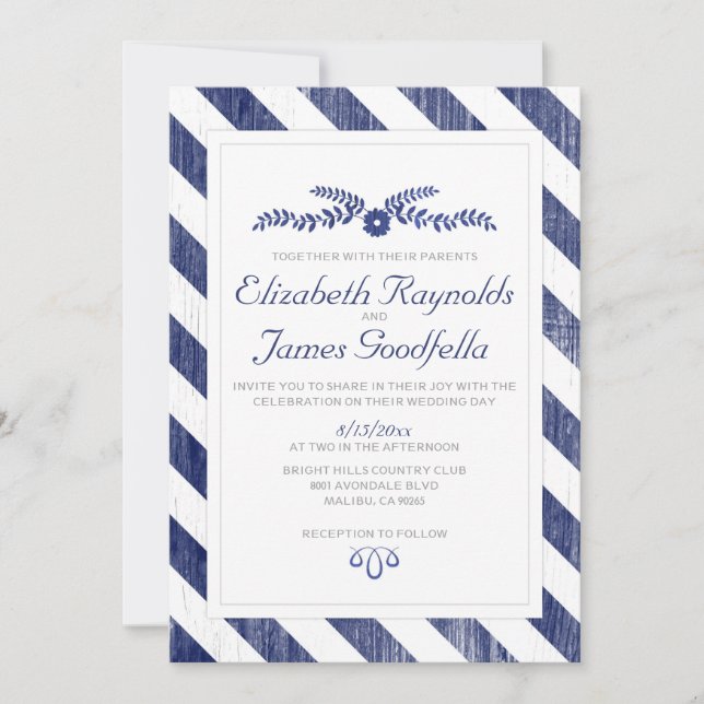 La Marine Bleue Stripes Invitations Mariage (Devant)