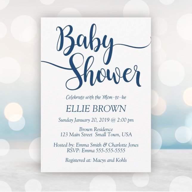 La Marine Buffalo a lancé une simple invitation de (Navy Buffalo Plaid Simple Baby Shower Invitation)