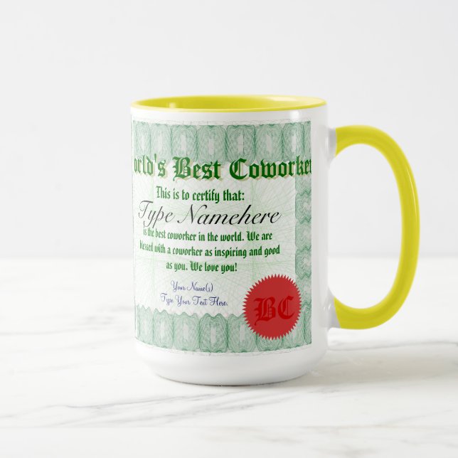 La meilleure tasse de récompense de certificat du (Droite)
