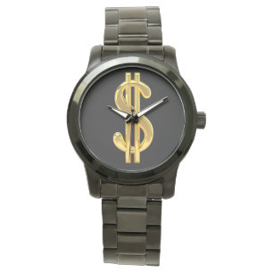 La montre des hommes de symbole dollar d'or