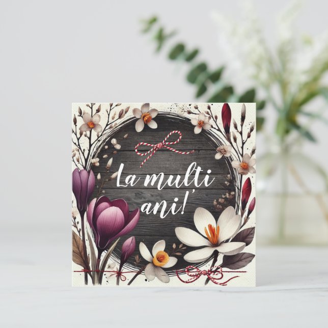La Mulți Ani Floral Greeting Card Custom Message (Standing Front)