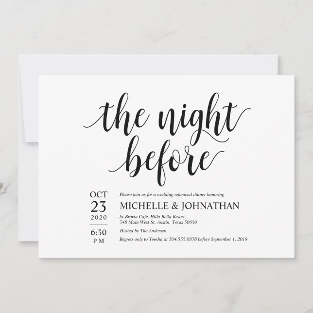 La nuit avant d'épouser des invitations de dîner (Devant)