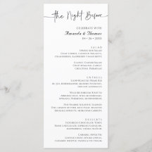 La nuit avant le dîner de répétition Menu 4 x 9"