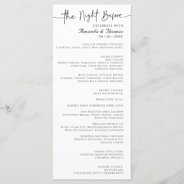 La Nuit Avant Le Dîner Plat Menu 4 x 9" (Devant)