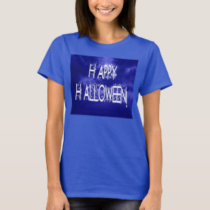 La nuit Bleu Joyeux Halloween Texte Dames T-shirt
