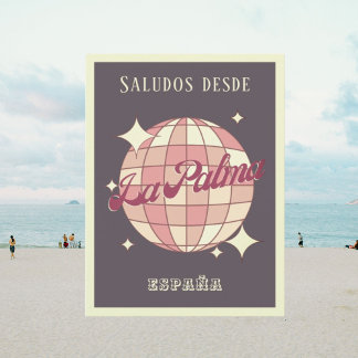 La Palma Isla España vintage disco purple Postcard