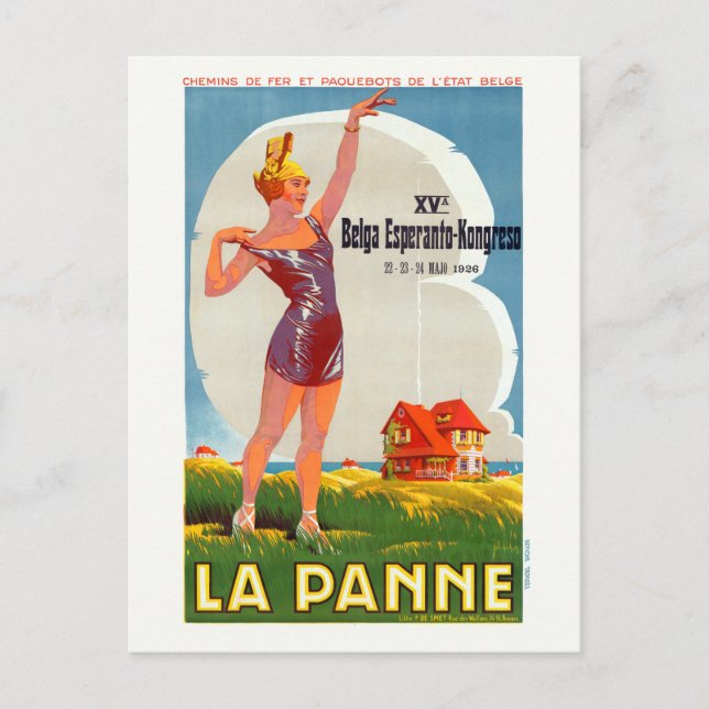 La Panne Belgium Vintage Poster 1926 Postcard (Front)