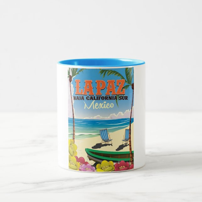 La Paz Baja California Sur Mexico travel poster Two-Tone Coffee Mug (Center)