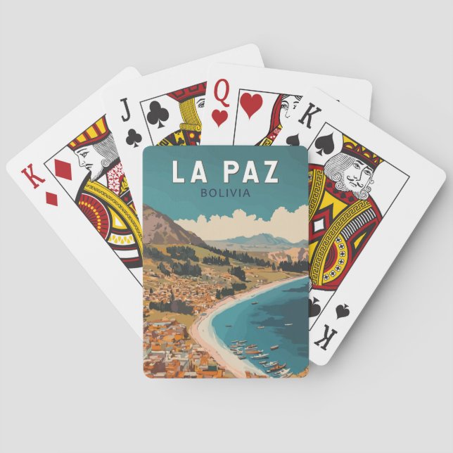 La Paz Bolivia Illustration Travel Art Vintage Playing Cards (Back)
