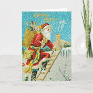 La Père Noël vintage est sur la carte de Noël sur