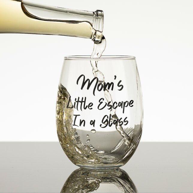La petite évasion de maman dans un verre (Mom's Little Escape in a Glass Stemless Wine Glass)