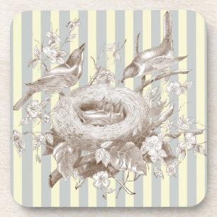 La Petite Famille on blue and cream background Coaster