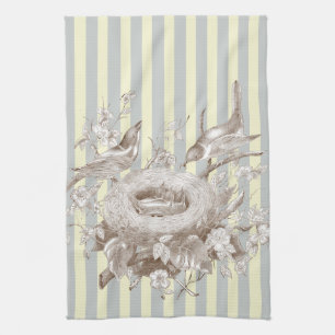 La Petite Famille on blue and cream Kitchen Towel