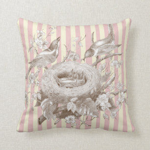 La Petite Famille on pink and cream stripes Throw Pillow
