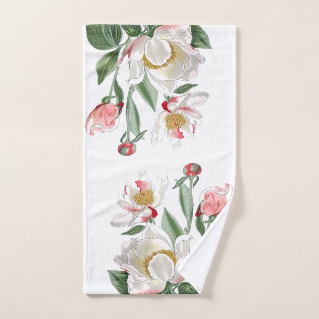 La pivoine blanche botanique fleurit la serviette (Serviette à main)
