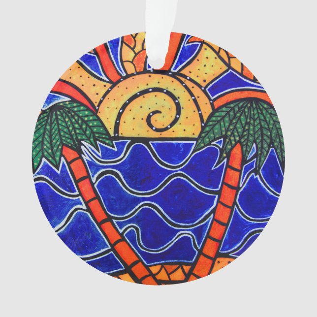 La plage bleue de palmiers de coucher du soleil (devant)