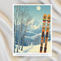 La Plagne France ski resort retro Postcard