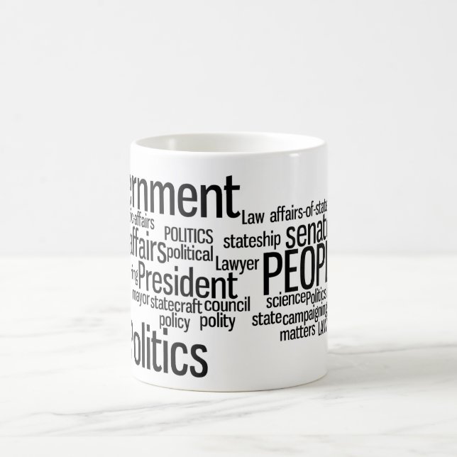 La politique, gouvernement, tasse de nuage de mot (Centre)
