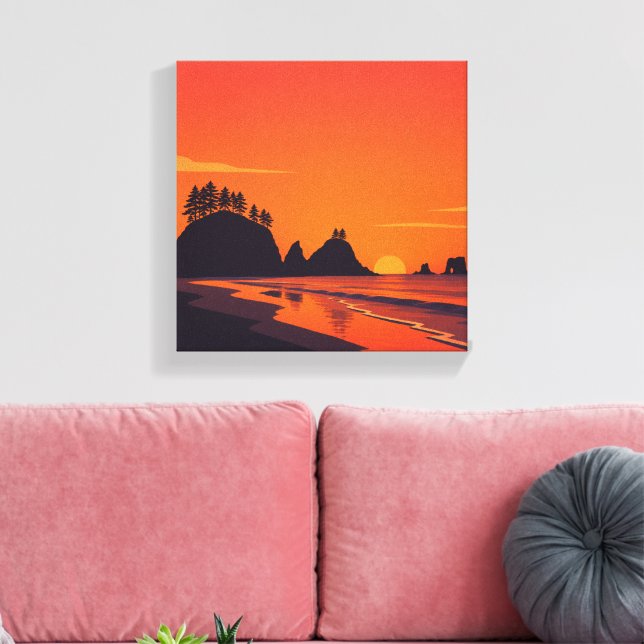 La Push Washington Sunset Minimalist Coastal Canvas Print (Insitu(LivingRoom))