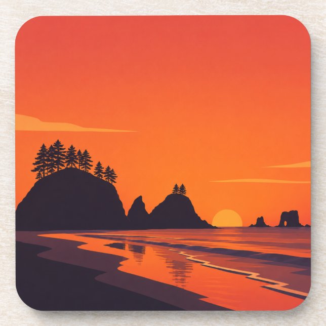 La Push Washington Sunset Minimalist Coastal Coaster (Front)