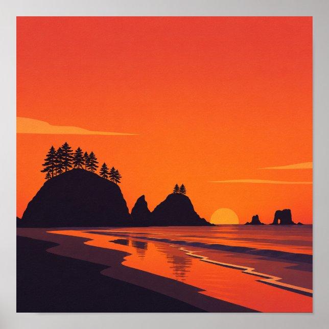 La Push Washington Sunset Minimalist Coastal Poster (Front)