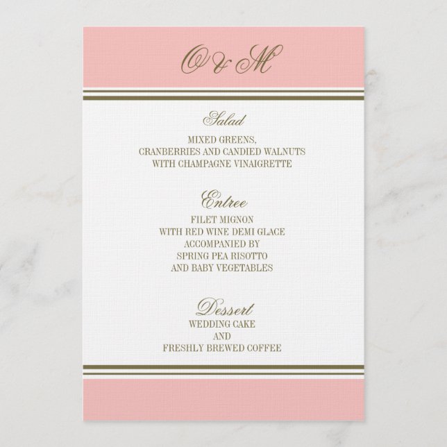 La rayure simple rougissent menu rose de mariage (Devant)