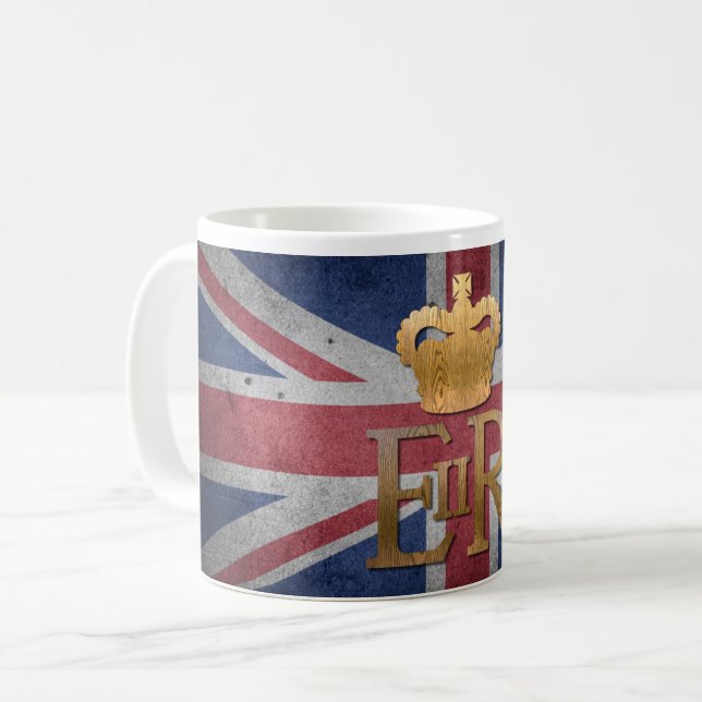 La reine Elizabeth II ER Mug avec drapeau britanni (Devant gauche)