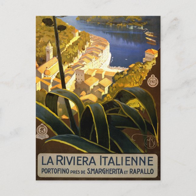 La Riviera Italienne Portofino Travel Poster 1920 Postcard (Front)