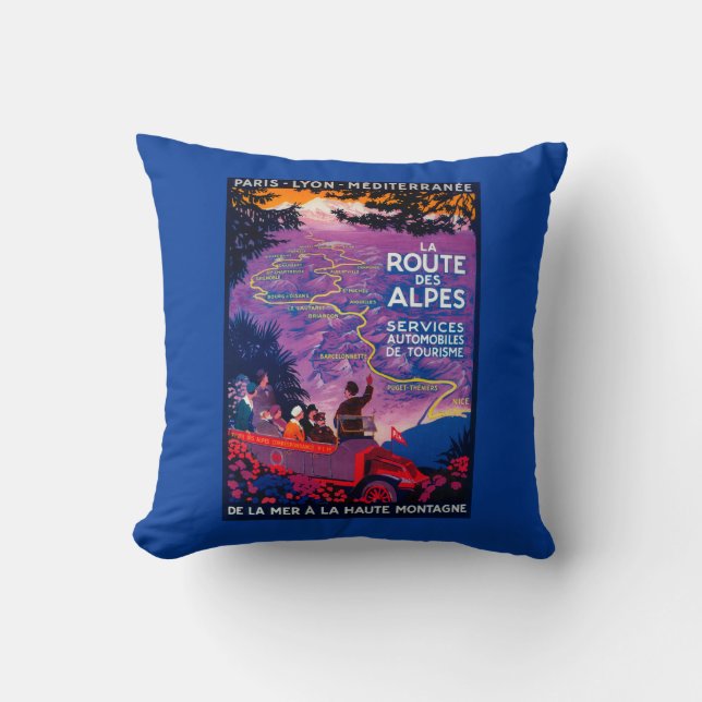 La Route Des Alpes Vintage PosterEurope Throw Pillow (Front)