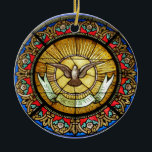 La Sainte-Chapelle  Stained glass window Ceramic Ornament<br><div class="desc">La Saint-Chapelle is one of the only surviving buildings of the Capetian royal palace on the Île de la Cité in the heart of Paris. This stained glass window features dove of peace.</div>