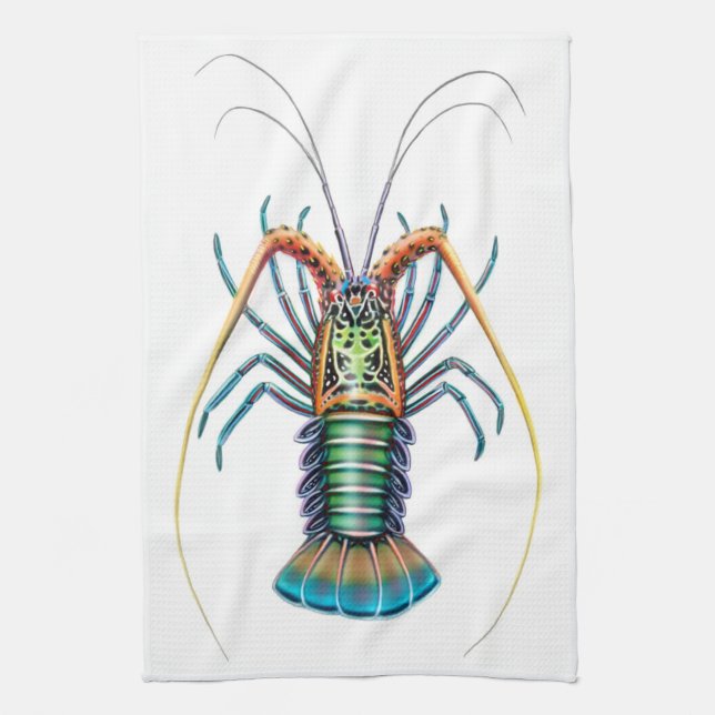 La serviette de cuisine peinte de langouste (Vertical)