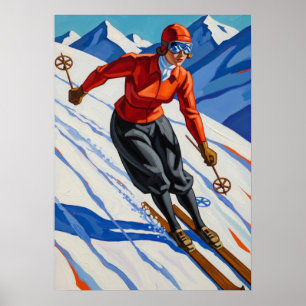 LA SKIEUSE (Le Skier) - Oeuvre Art Déco Originale