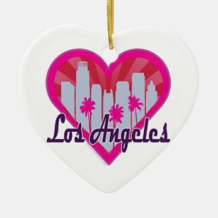 LA Skyline Sunburst Heart Ceramic Ornament