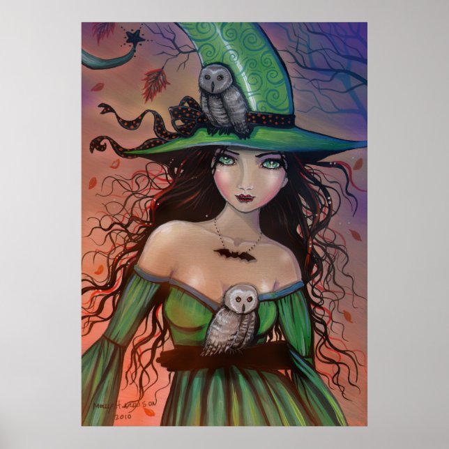 La sorcière et les hiboux Poster d'Halloween (Devant)