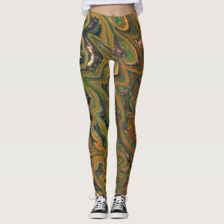 La Strada 2 Géode Vert et Or Leggings Abstraits