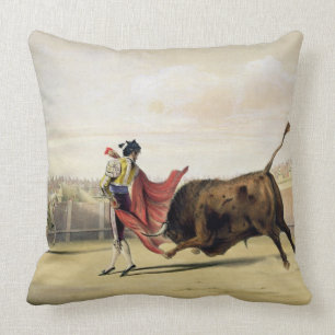 La Suerte de la Capa, 1865 (colour litho) Throw Pillow