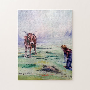 La vaca y el niño/The cow and the boy Jigsaw Puzzle
