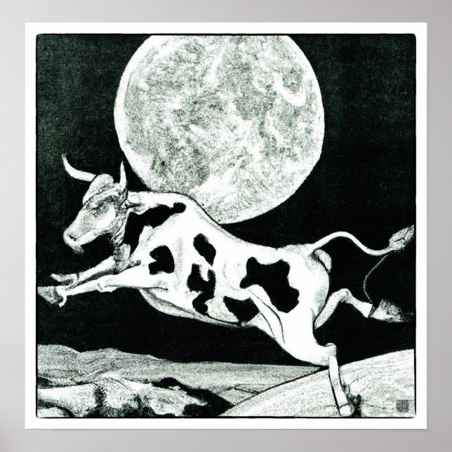 La vache a sauté la lune - Impression lithographiq (Devant)