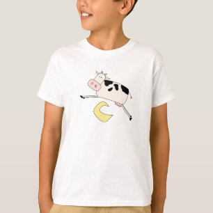 La vache saute par-dessus des T-shirts et des
