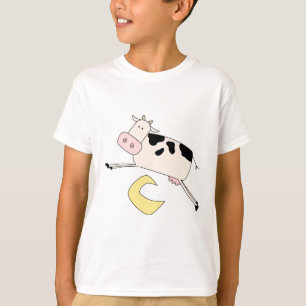 La vache saute par-dessus des T-shirts et des