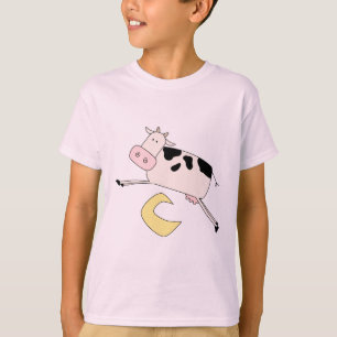 La vache saute par-dessus des T-shirts et des