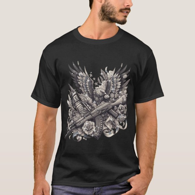 "La vaillance ukrainienne : T-shirt de tatouage mi (Devant)