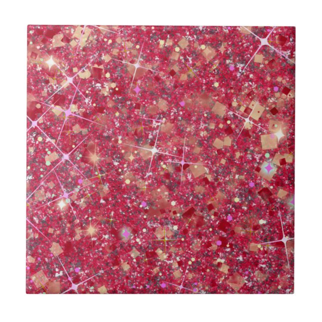 La Vida Magenta Pink Colour Faux Glitter Solid Tile (Front)