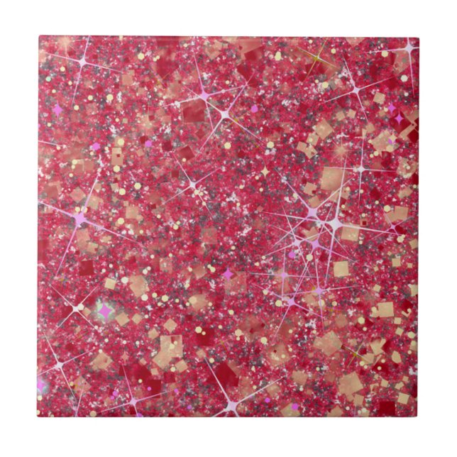 La Vida Magenta Pink Colour Faux Glitter Solid Tile (Front)